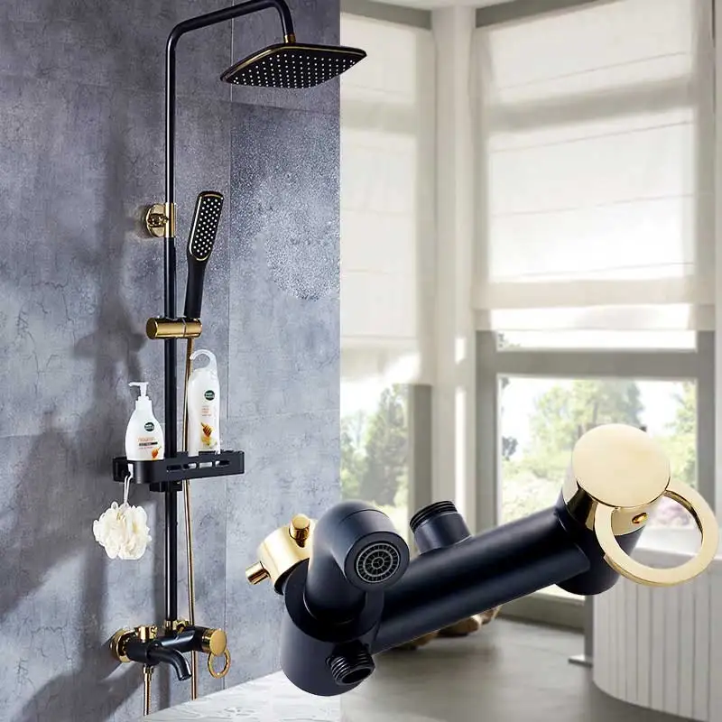 Antique Brass Rainfall Shower Faucet Single Handle Bath Shower Set Wall Mount Mixer Bathroom faucet bathroom faucet bathroom shower faucet set
