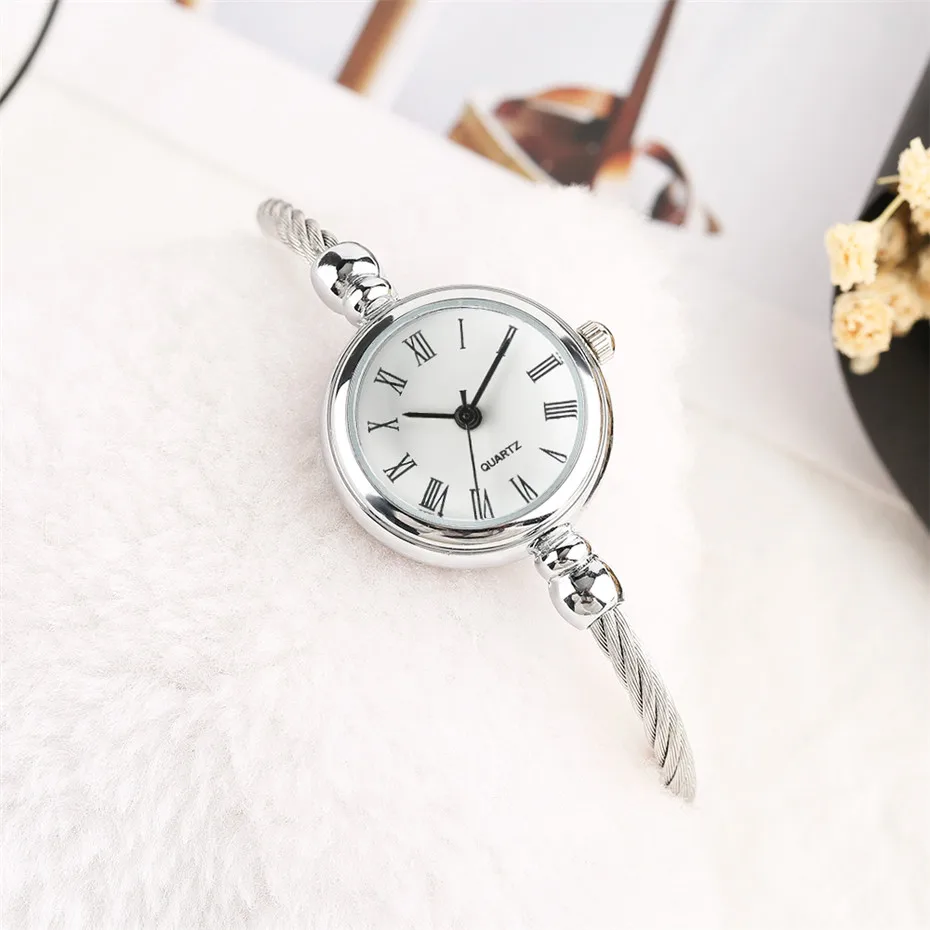 Creative Black White Small Dial Silver Strap Women Quartz Wrist Watches Analog Roman Numerals Bracelet Clock Gifts (11)