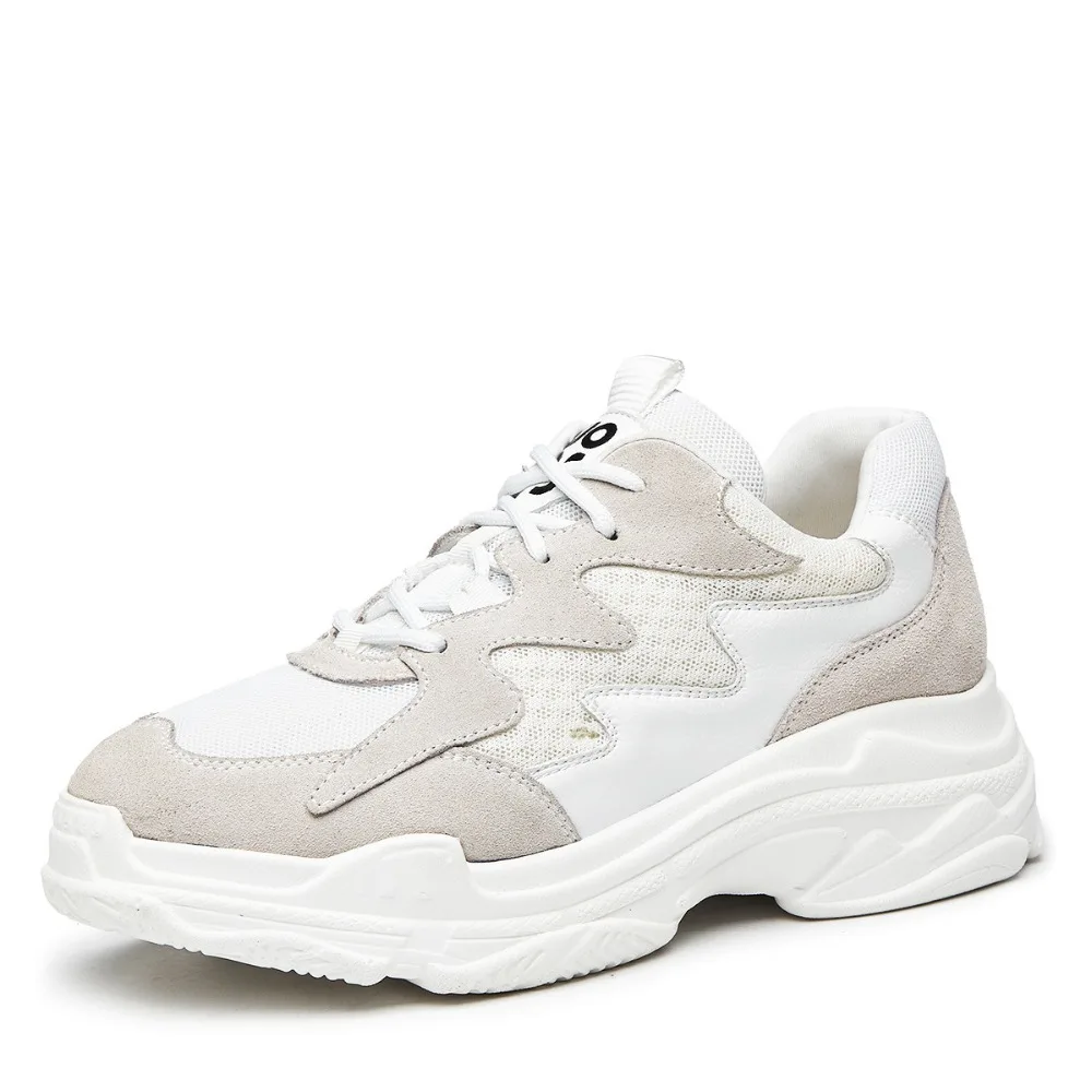 

Fahion Retro Clunky Sneaker Women Casual Shoes white Women Sneakers Breathable Women Flats Lace-Up Height Women Shoes