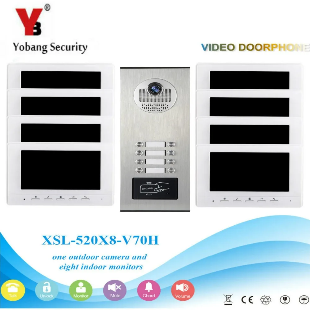 

Yobang Security 7inch Monitor Video Door Phone Intercom System with 1000TVL Support RFID Night Vision Waterproof 8 button Camera
