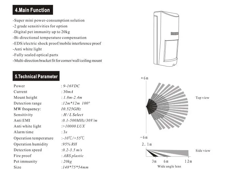Sensor de Movimento ao ar Inteligente com Fio Sistema de Alarme Detector de Movimento à Prova Livre Dual-tecnologia Lente Grande Angular Infravermelho Microondas d' Água Pir 11 High Quality pir detector wired