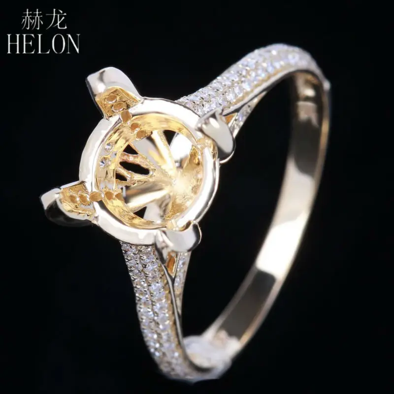 

HELON Women's Jewelry Ring 8-9mm Round Solid 10K Yellow Gold Pave 0.4ct Natural Diamonds Semi Mount Engagement Wedding Fine Ring