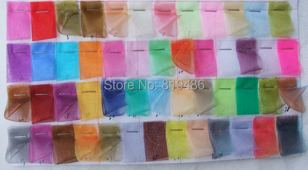 

Free shipping MIX 48 KINDS COLOR with pearlshine sparkling crystal sheer Organza Fabric width 60 inch Mini order 5 yards