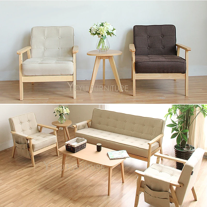 Desain Minimalis Modern Kain Empuk Ruang Tamu Sofa Kayu Solid