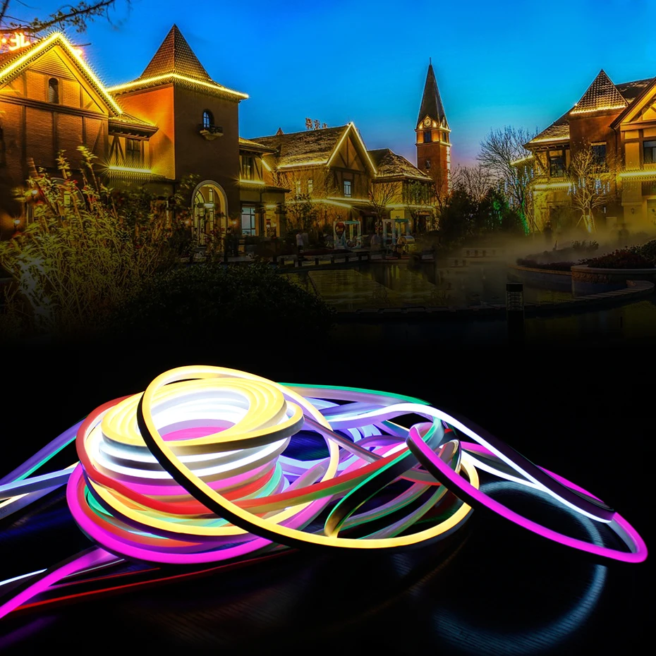US $22.99 5M 10M 15M 20M 220V Flexible LED Neon Light Strip EU Adapter Outdoor IP68 Led Ribbon Tape Garden Christmas Decor Led Strip Light