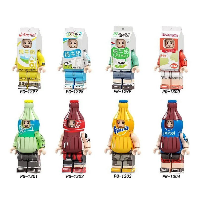 

Coca Icecream Dabao Cola Legoings Toys Pure Milk Erbao Cartoon Fast Food Fruit Disguised Building Blocks Kit Gifts for Children