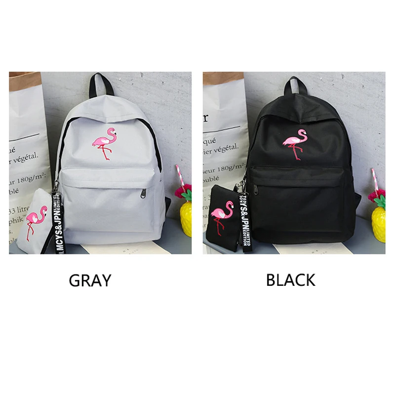 Harajuku school bag female Korean version of ulzzang high school students flamingo print campus college wind canvas backpack