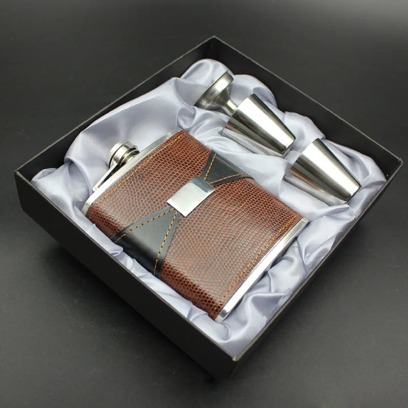 

7oz Personalized leather Hip Flask Set Custom(Engraving) stainless steel Groomsmen Gifts, Best Man,Wedding gift Boyrfriend dad