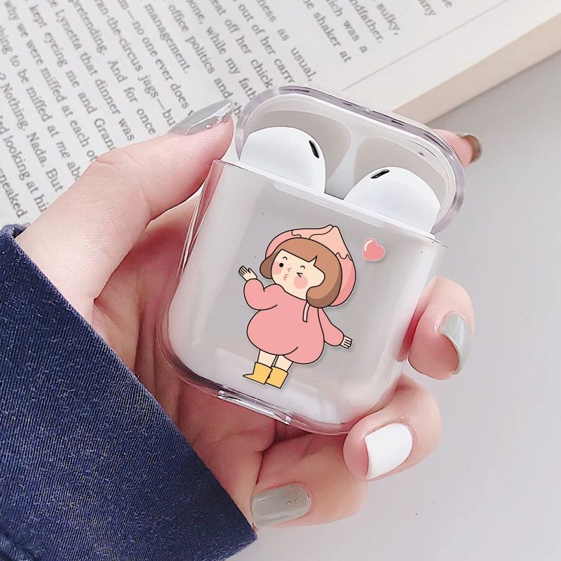 Чехол для Airpods милые пары узор Прозрачные Жесткие ПК-Чехлы для AirPods Чехлы Защитные Bluetooth беспроводные наушники чехол