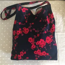 YILE хлопок Corduory Экологичная для шоппинга с ручкой сумка наплечная печать красная Сливовая Цветущая темно-синяя основа Магнитная защелка