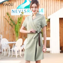 Летняя новейшая Дизайнерская одежда для спа салон красоты Спецодежда больница одежда косметолога V шеи короткий рукав униформа медсестры