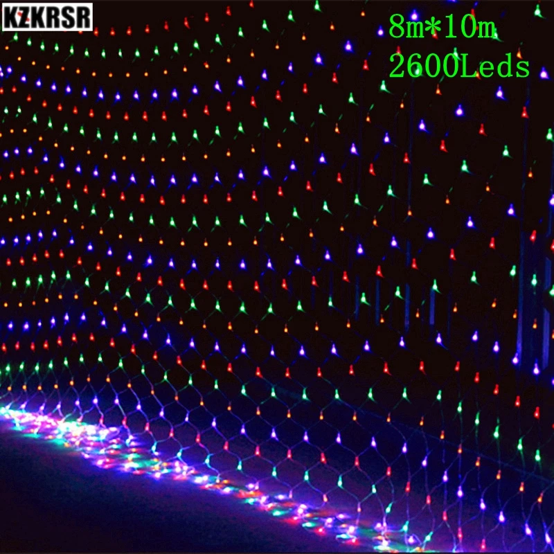 

DHL Free 8M*10M Large Net Lights 2600LEDs Net Mesh Decor Fairy String Lamp Twinkle Christmas Holiday Wedding Party lighting