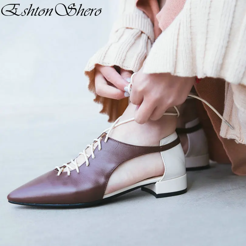 

EshtonShero Woman Casual Shoes Low Heels 2019 Fashion Lace Up Spring Heels Pumps Shoes Black Ladies Wedding Shoes Size 3-9