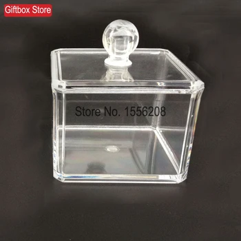 

Plastic acrylic cotton ball holder square single tier stand makeup cotton swab box with lids