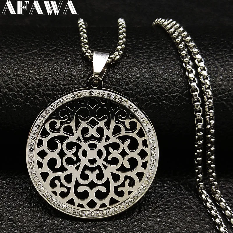 

2019 Fashion Flower of Life Stainless Steel Necklace Women Silver Color Choker Necklace Jewelry acero inoxidable joyeria N77511B