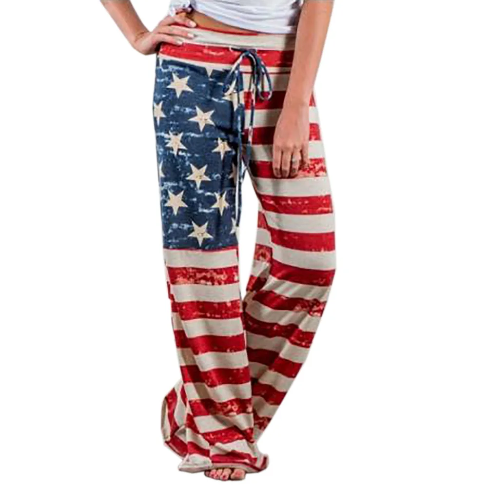 American Flag Print Women Long Pants Trousers Female Sexy Loose Waist ...