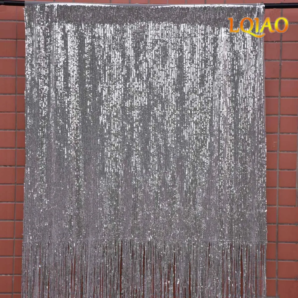 LQIAO 90cmX120cm WxH Silver Sequin Tassel Curtains Luxury Curtains