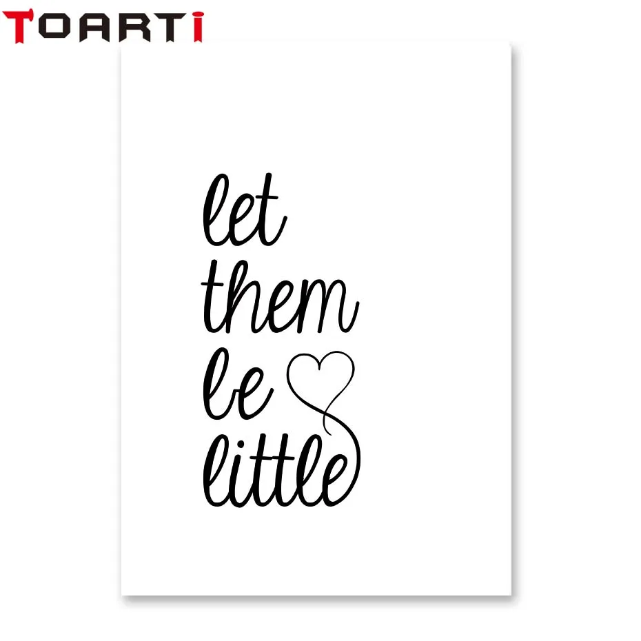 Let Them Be Little Quote Nordic Poster Wall Art Print Canvas Painting Black White Wall Picture Nordic Style Kids Decoration (1)