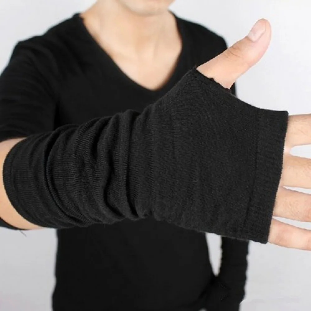 Unisex Warm Arm Mitten Long Sleeve Knitted Gloves Half Fingerless Wrist