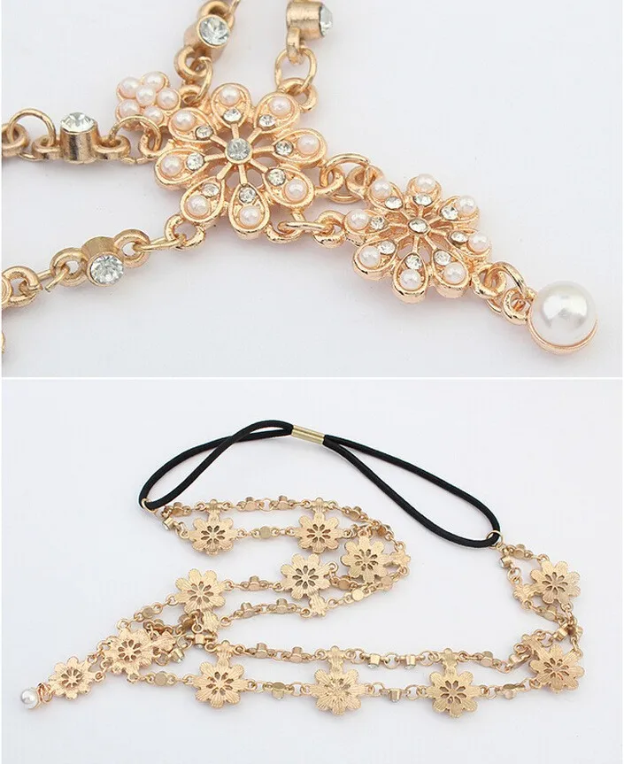 2018 Pearl Tassel Flower Stretch Headband Hair Band Wedding Accessories Crystal Bridal Hair Accessories Head Chain Hair Jewelry 3