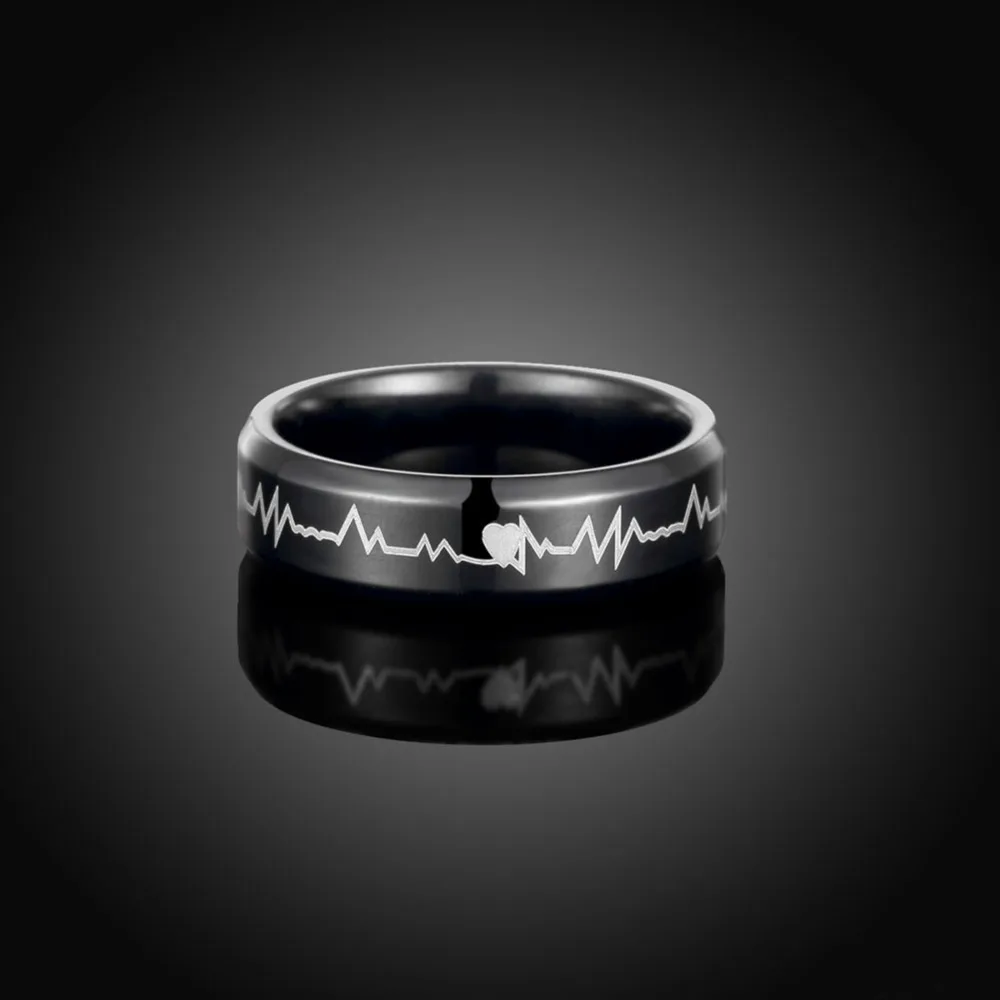 Titanium Steel with ECG Punk Ring Black Retro Vintage Biker Large Antique Men's Rings For Seal men Rock mens Jewelry Women