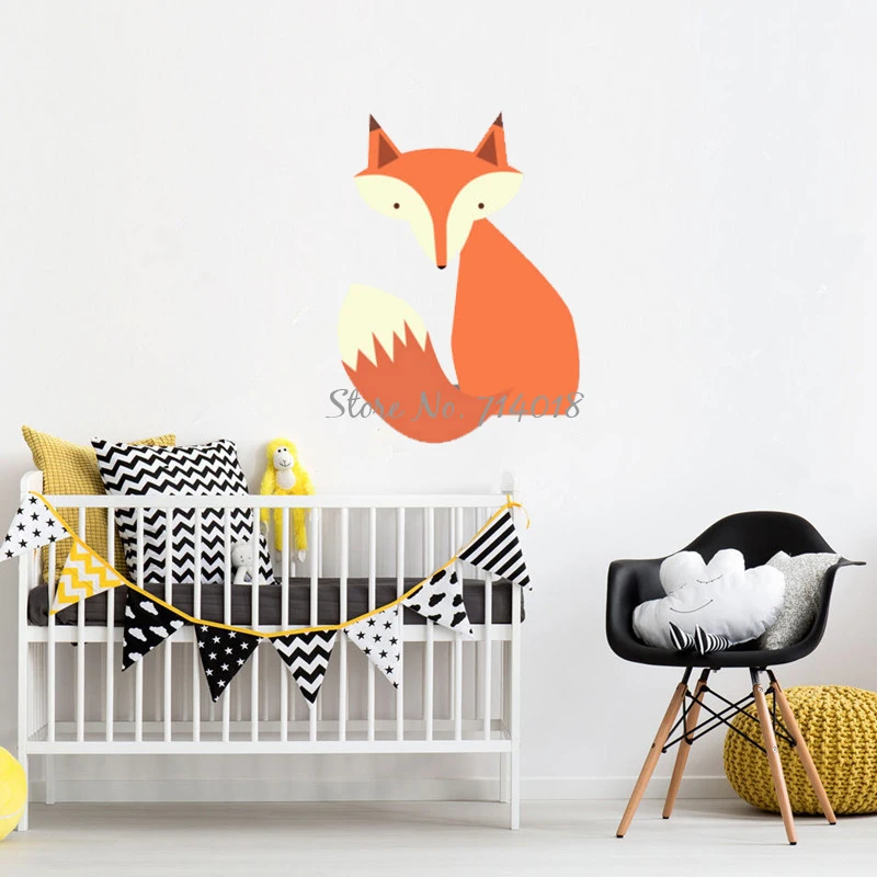 Woodland Animal Wall Decal Colored Fox Vinyl Wall Stickers Kids Bedroom