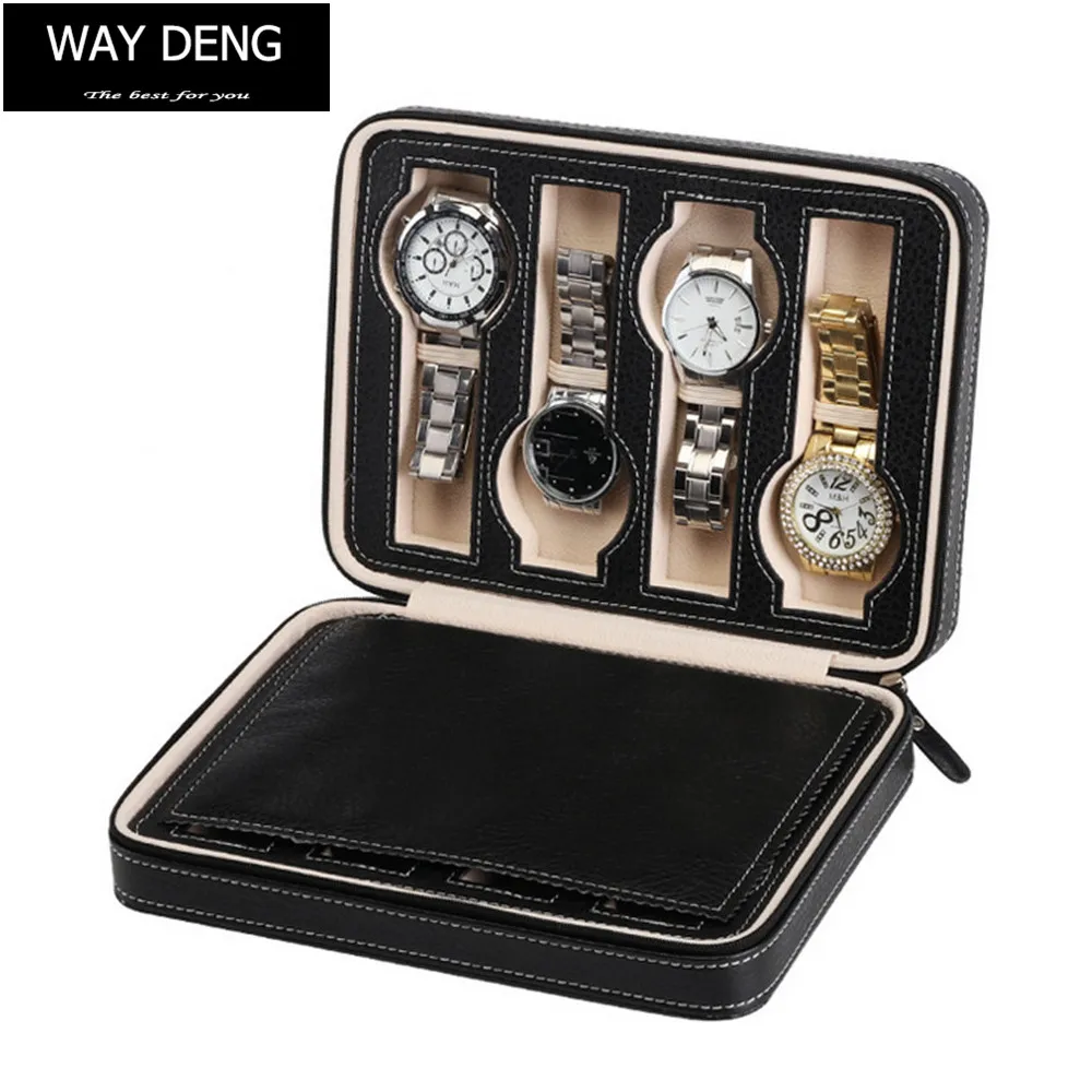 

Way Deng - 8 Slots Zip Lock Black PU Leather Jewelry Display Watch Box Velvet Storage Case Organizer Holder - YPK001