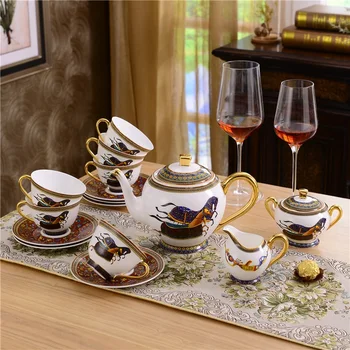 

Gilded Coffee Cups Sets Bone china / 15pcs Tea Cups Ceramic with Horses Equestrian