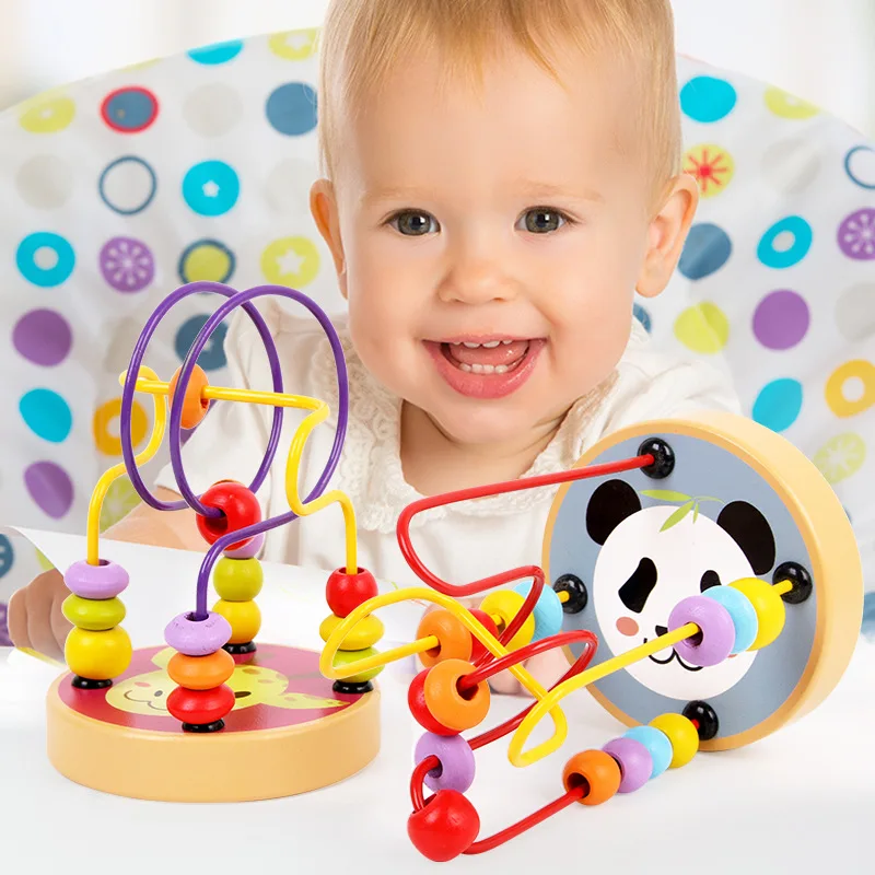 Children Kids Baby Colorful Wooden Mini Around Beads Maze Educational Game Toys for Baby Kids