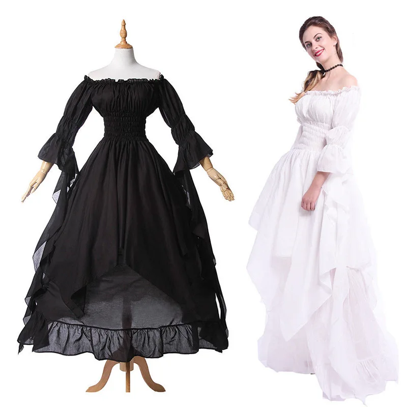 Плюс Размеры 5XL Для женщин хлопка с длинным рукавом Винтаж платье в викторианском стиле Белый Черный Ночная сорочка в викторианском стиле