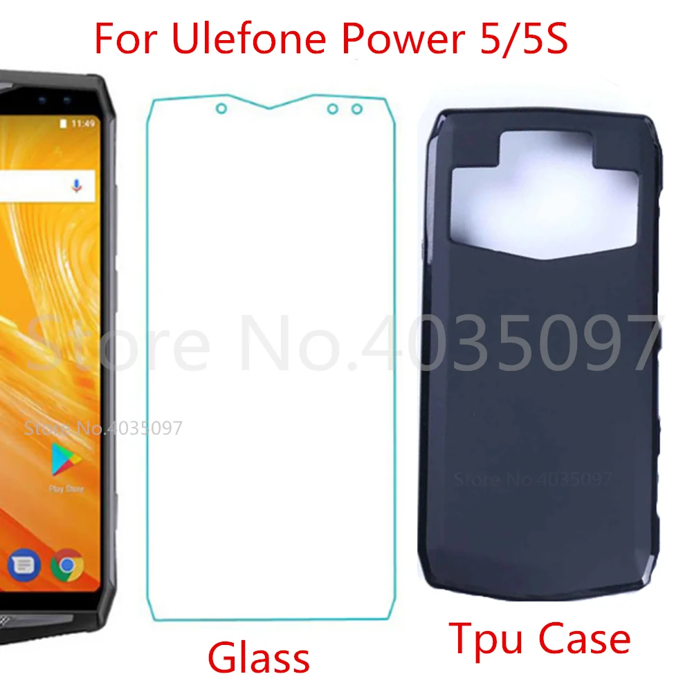 

Silicone Case + Tempered Glass for Ulefone Power 5 Cover Couqe Funda Soft TPU Case 9H Screen Protector For Ulefone Power 5S