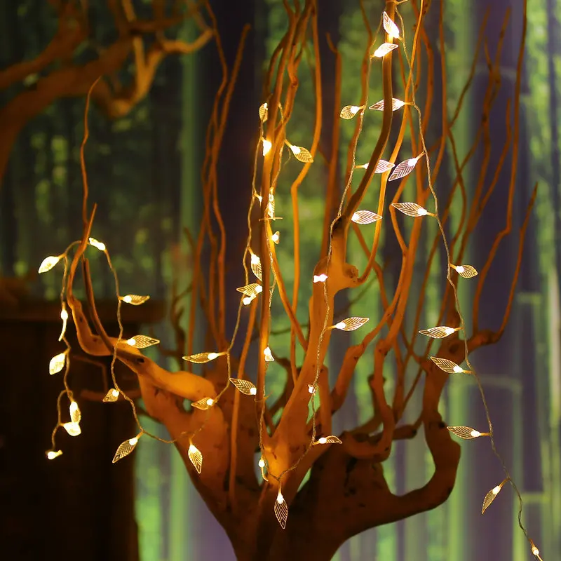 Novelty LED Tree Leaves Battery Operated String Fairy Lights for Christmas party Wedding Home Decor Garland Decorations
