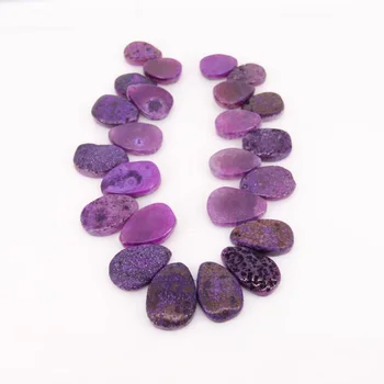 

New Design!Smooth and Rough Natural Purple Dragon Veins Achate Teardrop Beads Pendant,Drilled Graduated Raw Stones Slab Slice