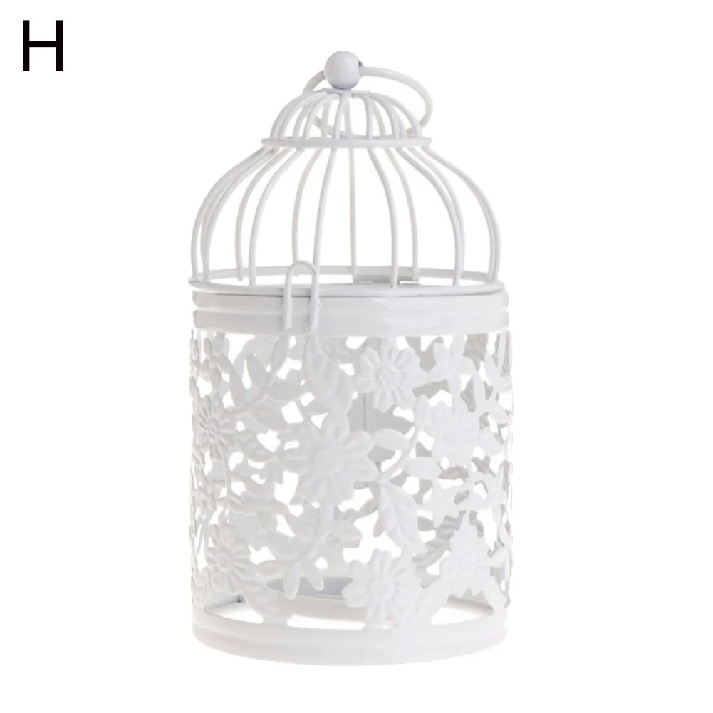 Hollow Candlestick Tealight Hanging Lantern Bird Cage Vintage Metal Candle Holder White Holder Candlestick - Цвет: H