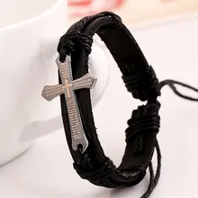 HouBian Fashion Mixed Cross charms Leather Bracelets & Bangles fashion bracelet for women men Jewelry Wholesale