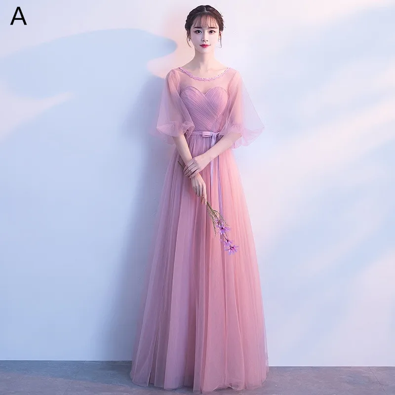 Модные Длинные свадебные платья со шнуровкой сзади элегантное розовое шифоновое платье с бантом и круглым вырезом без рукавов свадебное платье для гостей - Цвет: Dust Pink A