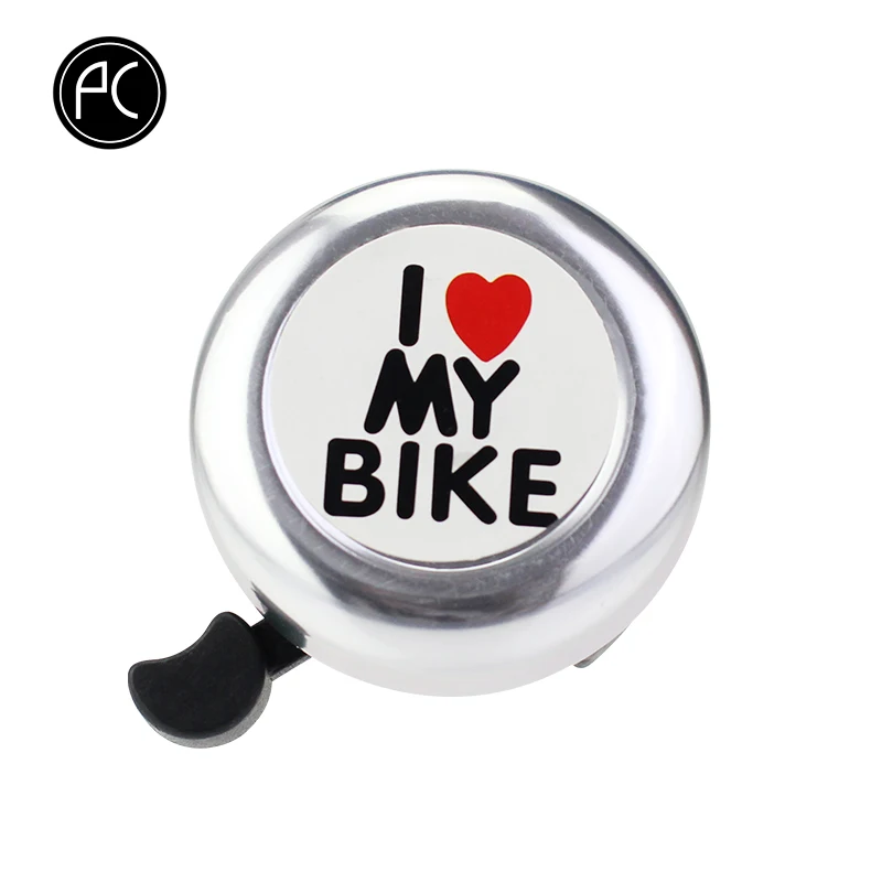 PCycling велосипедный Звонок I Love My Bike Печатный чистый звук алюминиевый сплав MTB дорожный сигнализация для велосипеда Предупреждение мини кольцо колокольчик для детей - Цвет: SILVER
