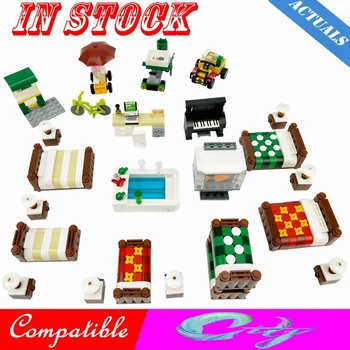 

Creator City Bed Sofa Piano Computer Desk Car Station Scenes Figures Building Block MOC Accessories Parts Toy For Kid Cities Kit
