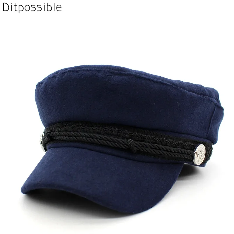 Ditpossible wool cotton military hats for women fashion flat female