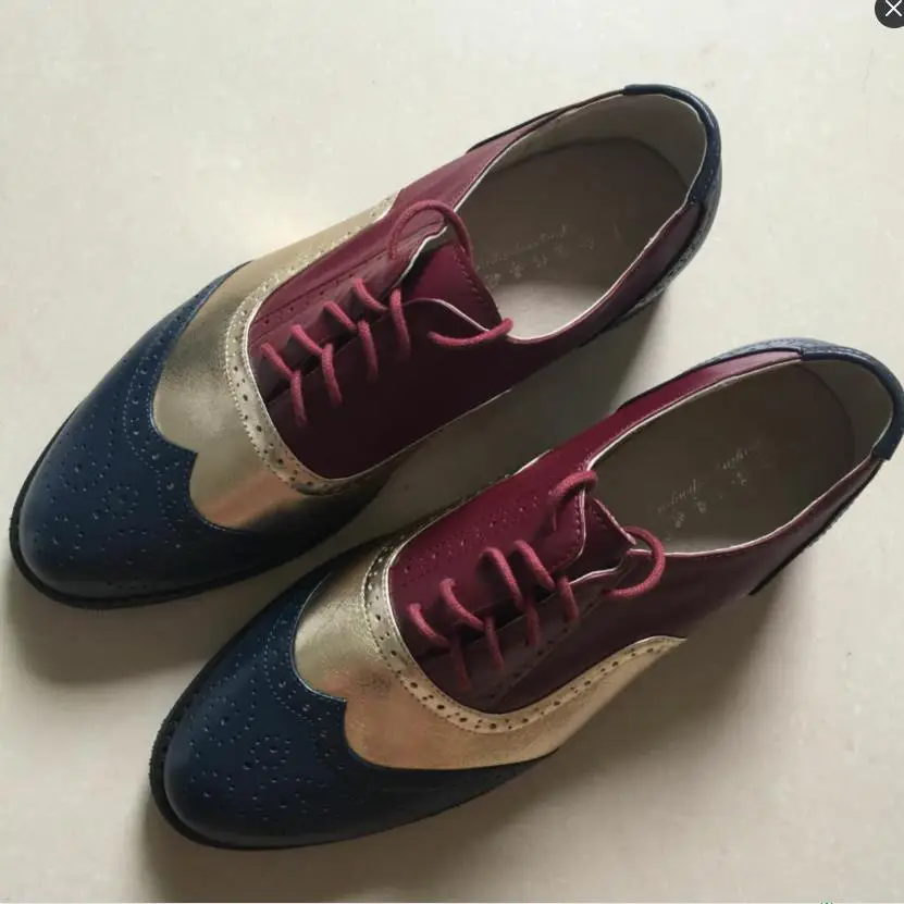 Плюс размеры 33–45 Обувь с перфорацией; туфли-оксфорды Женские туфли-лодочки Новинка весны Модная женская обувь Женская обувь - Цвет: Golden wine red blue
