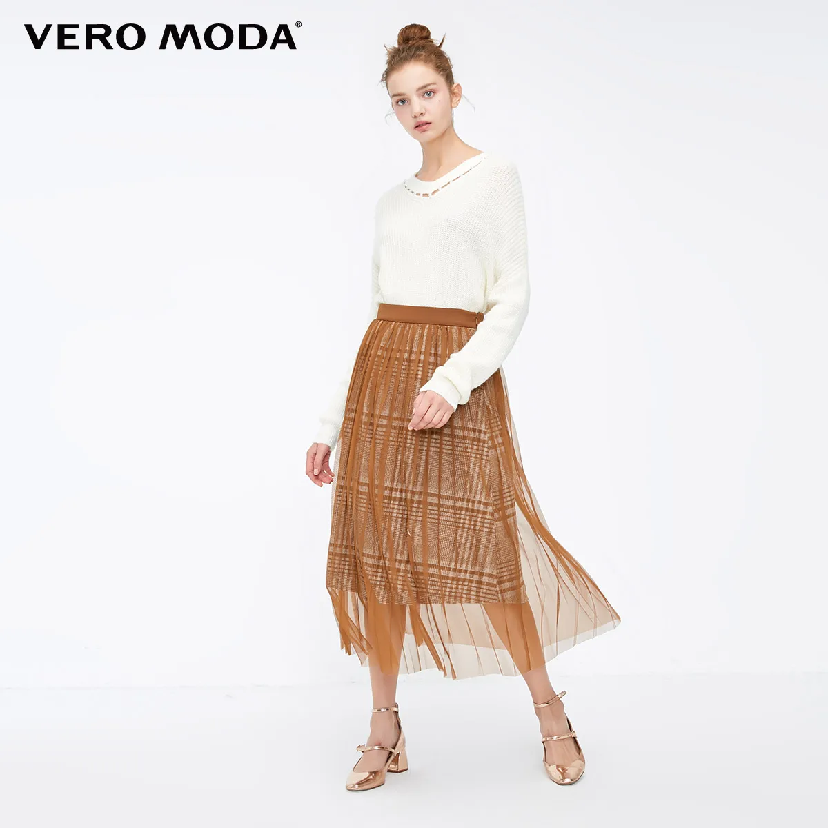 Vero Moda Новая женская OL Gauzy двухъярусная юбка из ткани | 318416509 - Цвет: Burnt caramel
