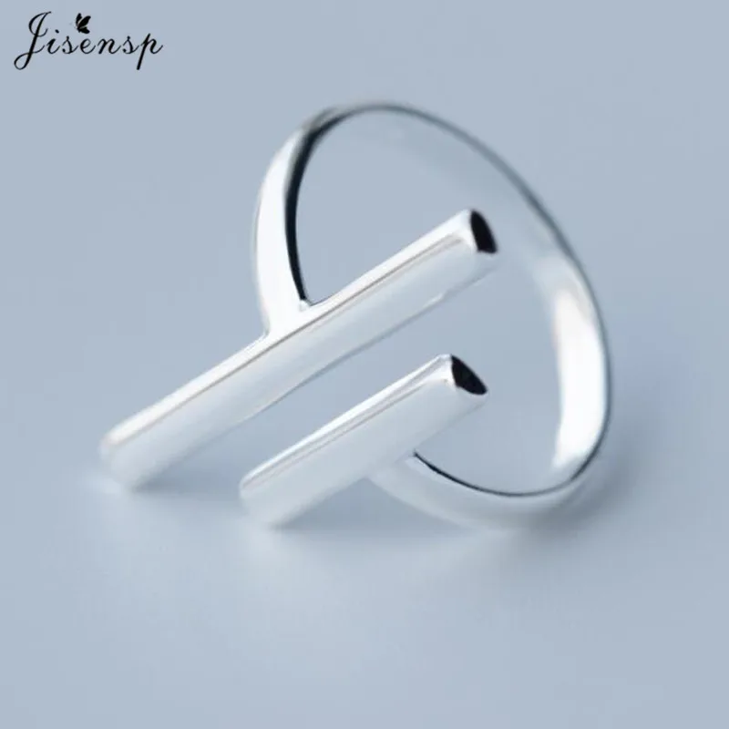 Jisensp серебро 925 пробы Регулируемый кольца для женщин геометрический двойной бар кольцо Помолвочные кольца Высокое качество