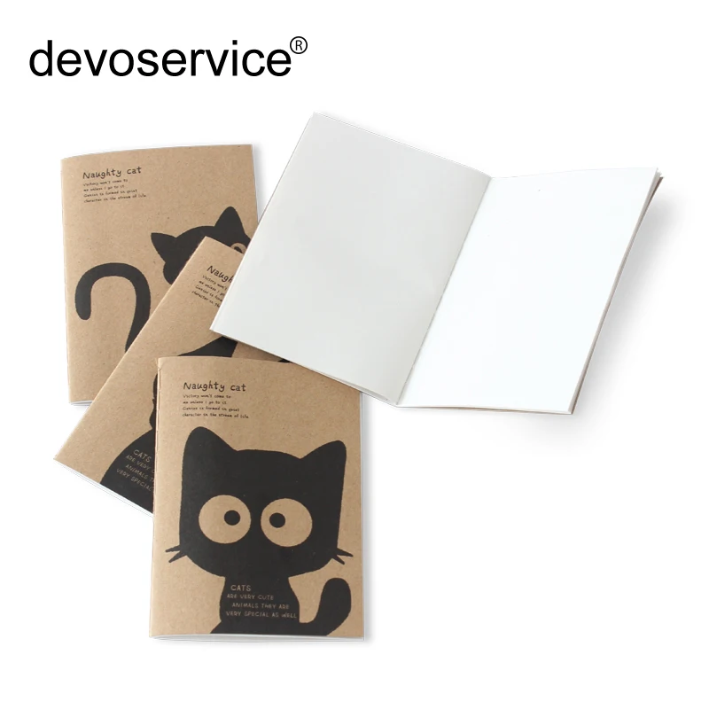 2pcs Mini Cute Black Cat Meng cartoon animal Notebook Kraft Retro Naughty kitten Notepad School Office Supplies New Year's Gift