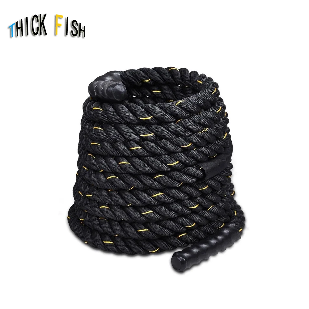 

38/50mm 9/12/15m Poly Dacron Battle Rope 3-Strand Twisted Thick Exercise Workout Strength Body Power Training Fitness Rope