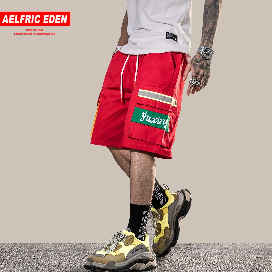 Aelfric Eden новые модные Карго короткие штаны цветной блок пэчворк уличная хип хоп свободные мужские шорты тренировочные брюки с завязками