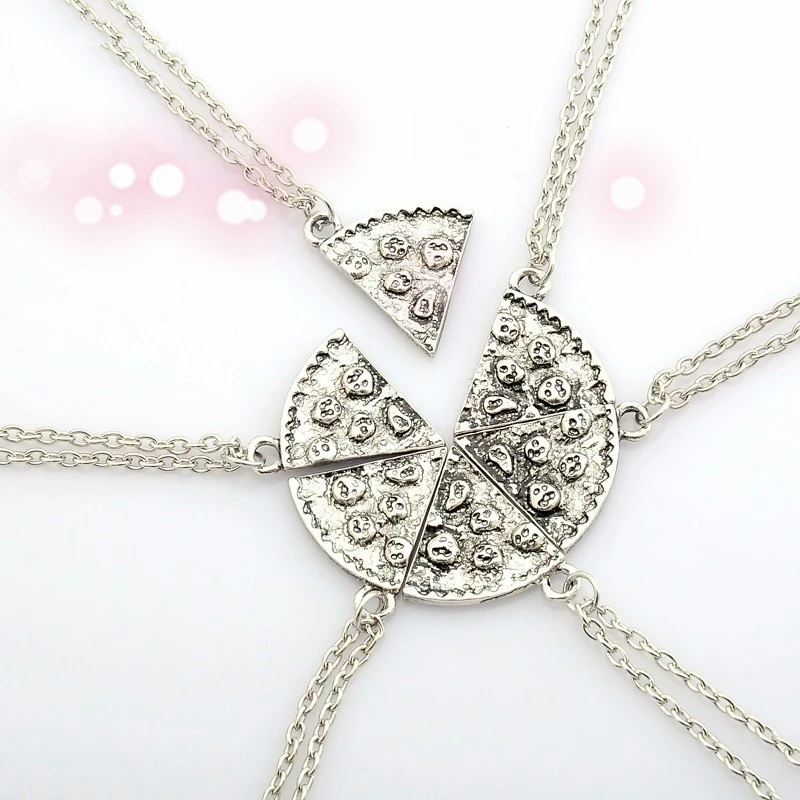 

6PCS/SET Friendship Silver Pizza Necklace Chain Best Friend BFF Friendship Stamped Food Jewelry Christmas Gift