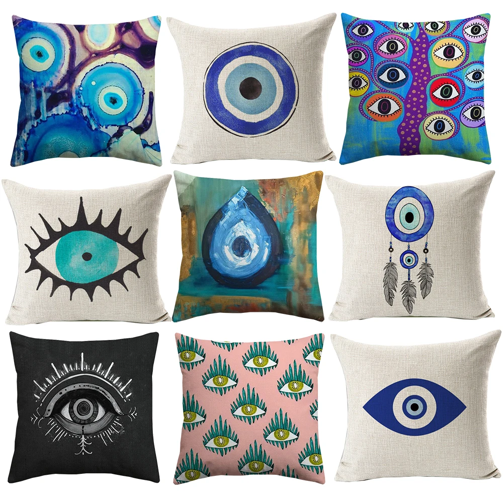 

Evil Eye Cushion Cover Mediterranean And Asian Tribes Culture Cushion Covers Sofa Decorative Beige Linen Pillow Case New