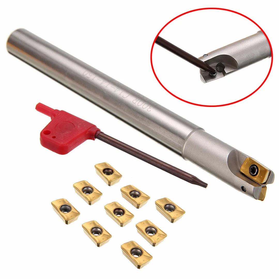 

1pc 150mm Shank Lathe Turning Tool Holder 300R C14-14-150 Boring Bar + 10pcs APMT1135PDER Inserts with T8 Wrench