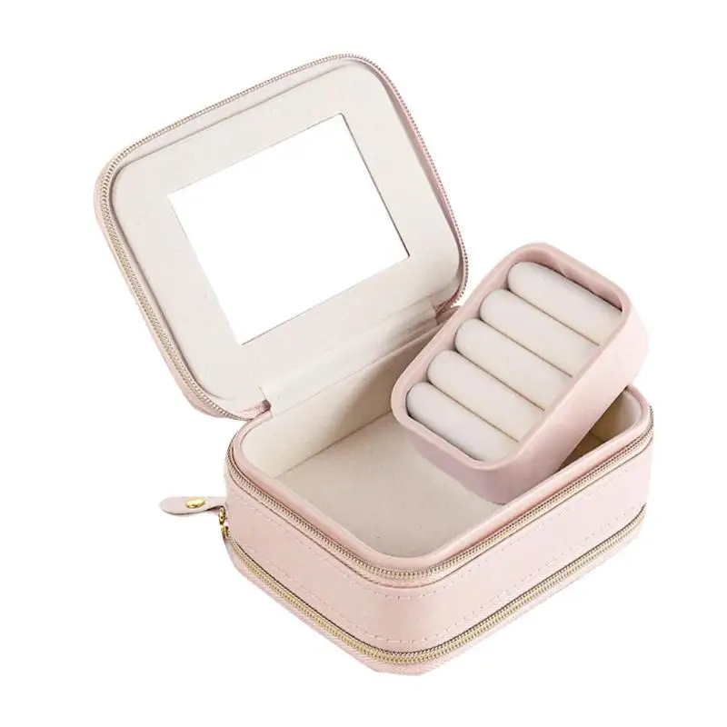 

arge Capacity 2 Layers Solid Color Portable Square Stud Hook Earrings Storage Display Case PU Leather Bracelet Jewelry Box