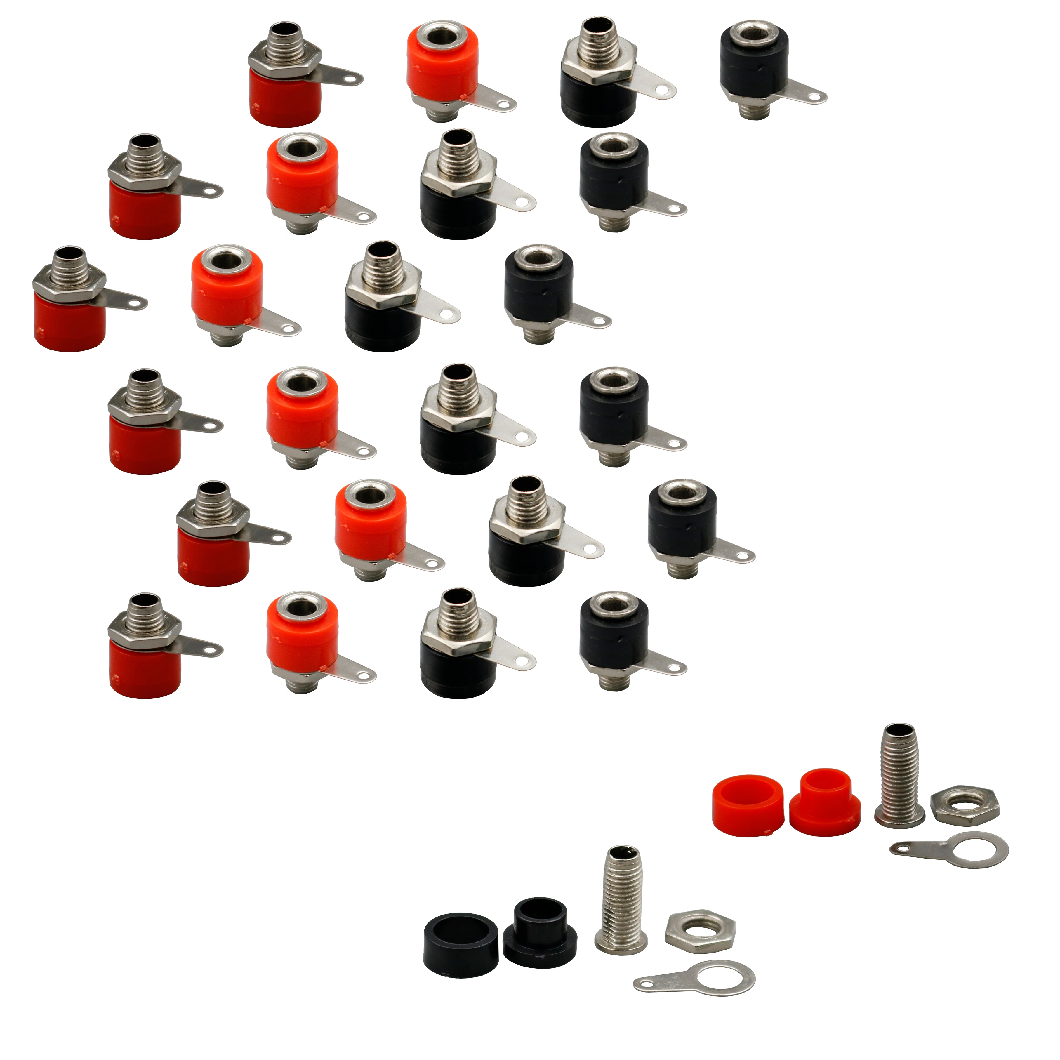 

50Pcs 4mm Banana Panel Socket Test Probe Binding Post Nut Plug Jack Connector Red and Black Each 25
